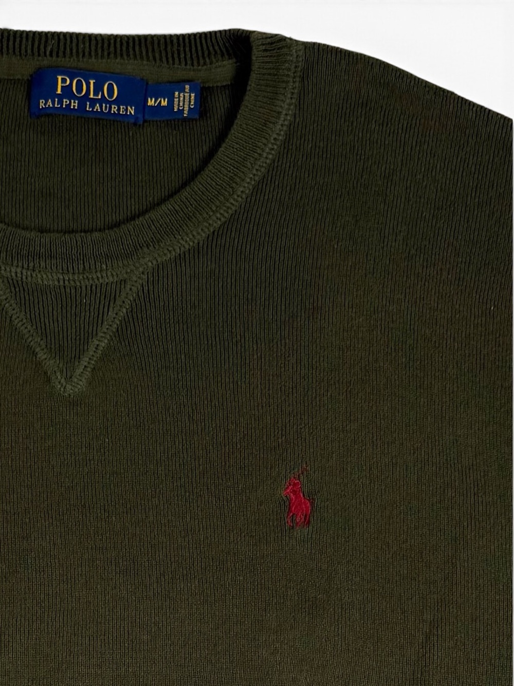 Polo Ralph Lauren Olive Green Cotton Crewneck Sweatshirt Red Pony Men’s M